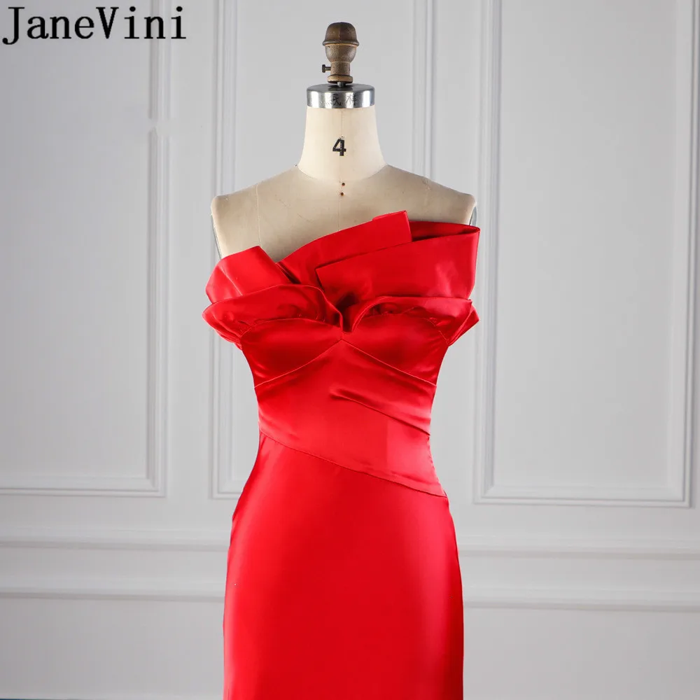 JaneVini-vestido largo de noche para mujer, prenda elegante con cola plisada, trompeta, sirena, rojo