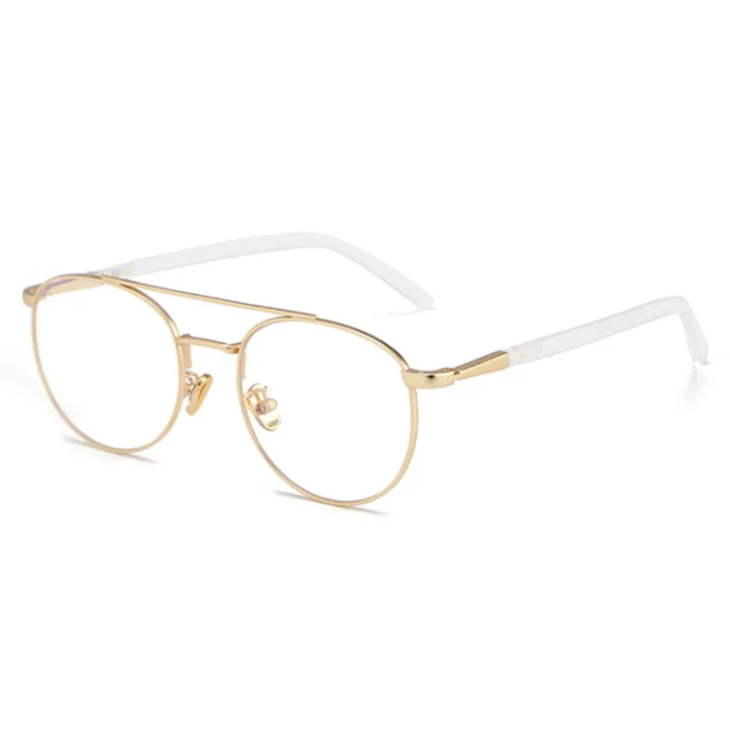 

Women Round Spectacles Double beam Glasses Fashion Anti Blue Ray Clear Lens Metal Frame Eyeglasses 0 -1.0 -2.0 To -6.0