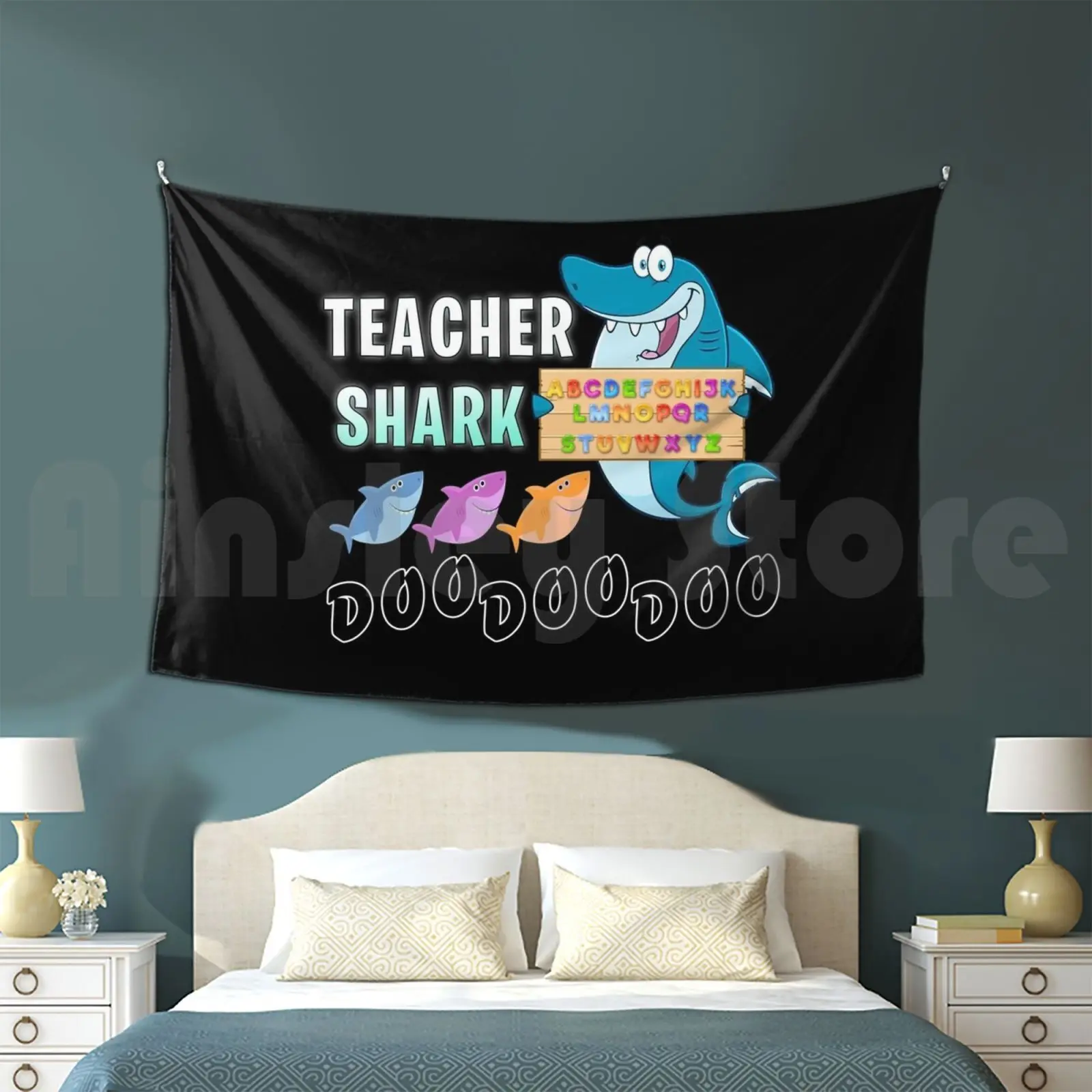 Teacher Shark Doo Doo Doo Tapestry Living Room Bedroom Shark Small First Day Of Grad School Schoolteacher