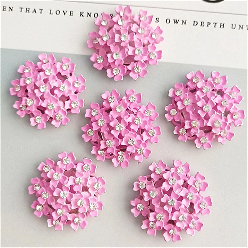 10 Pcs/lot White Pink Christmas Alloy Diamond Rhinestone Buttons Girl Hair Wedding Decorative Buttons Crafts Jewelry Accessories