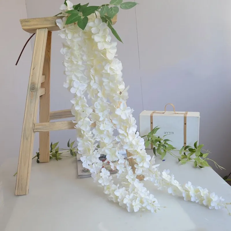 

165cm Long Elegant Wisteria Rattan Artificial Silk Hydrangea Flowers For Wedding Centerpieces Decorations Home Ornament