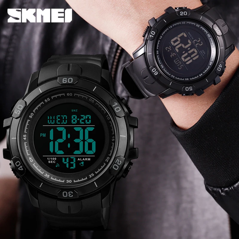 SKMEI Outdoor Mens Sports Watches 1475 Black Digital Watch Waterproof Military Alarm Clock Wristwatches Relogio Masculino