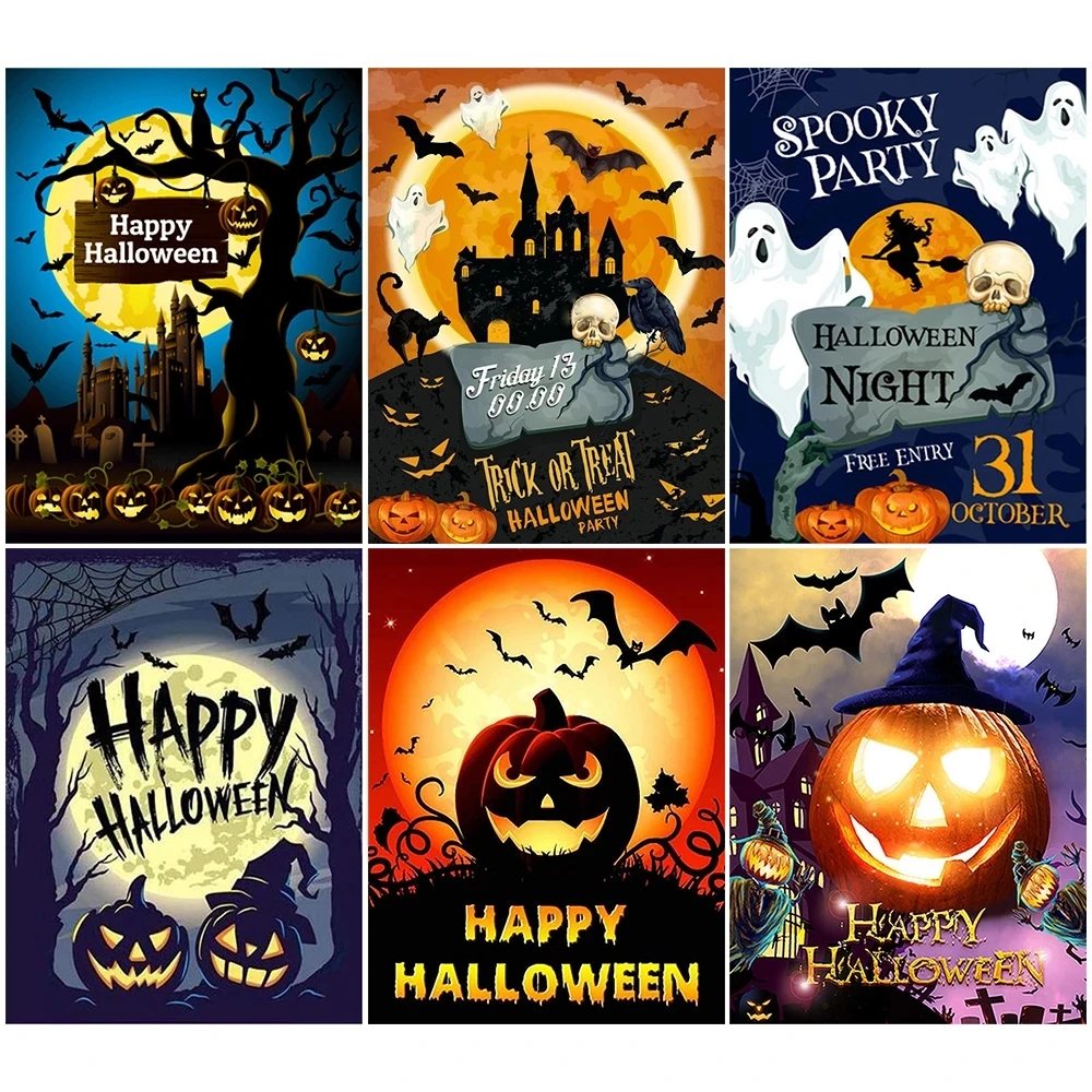 

New 5D DIY Square Round Diamond Painting Halloween Pumpkin Castle Inlaid Rhinestone Mosaic Cross Stitch Kit Decorative Painting