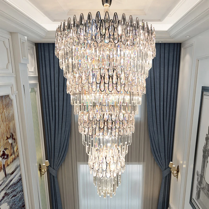 Postmodern Light Luxury Hall Chandelier High-end Luxury Duplex Stair Long Chandelier New Villa Crystal Chandelier