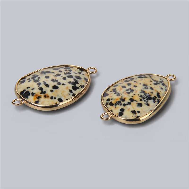 2PCS Double Sided Faceted Natural Stone Pendant Connector Charm for Jewelry Making Earring Necklace Bracelet Accessories 22x38MM