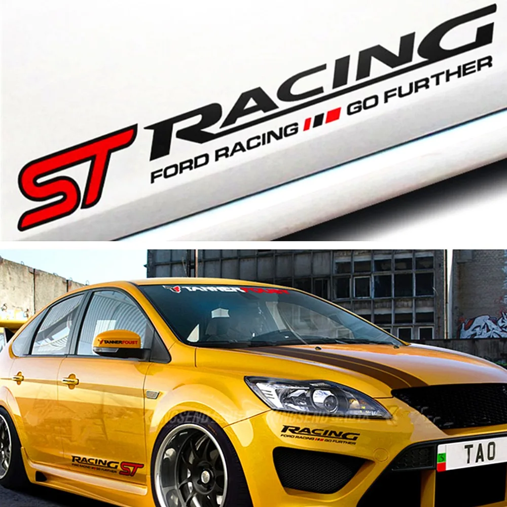 2Pcs Racing ST Ford Racing Go Further Sticker For Car Body Skirts Headlights Eyebrow Front Windshield Sports Decals