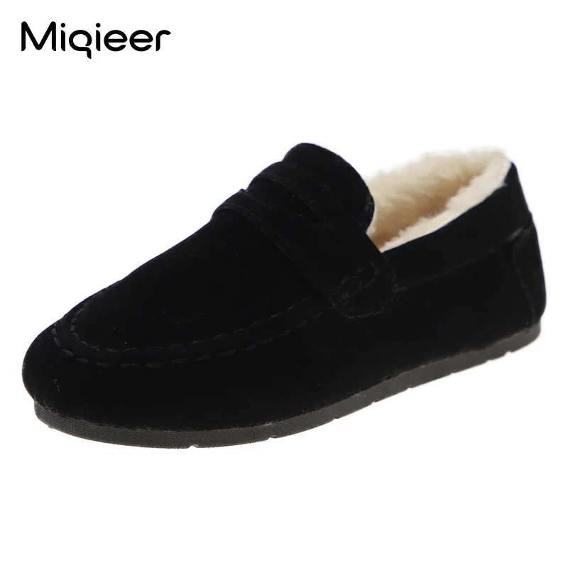 Frauen Kinder Müßiggänger Winter Warme Weiche Sohle Nicht Slip Mädchen Kinder Beiläufige Flache Schuhe Mode Plus Samt Mokassins Weibliche Schuhe