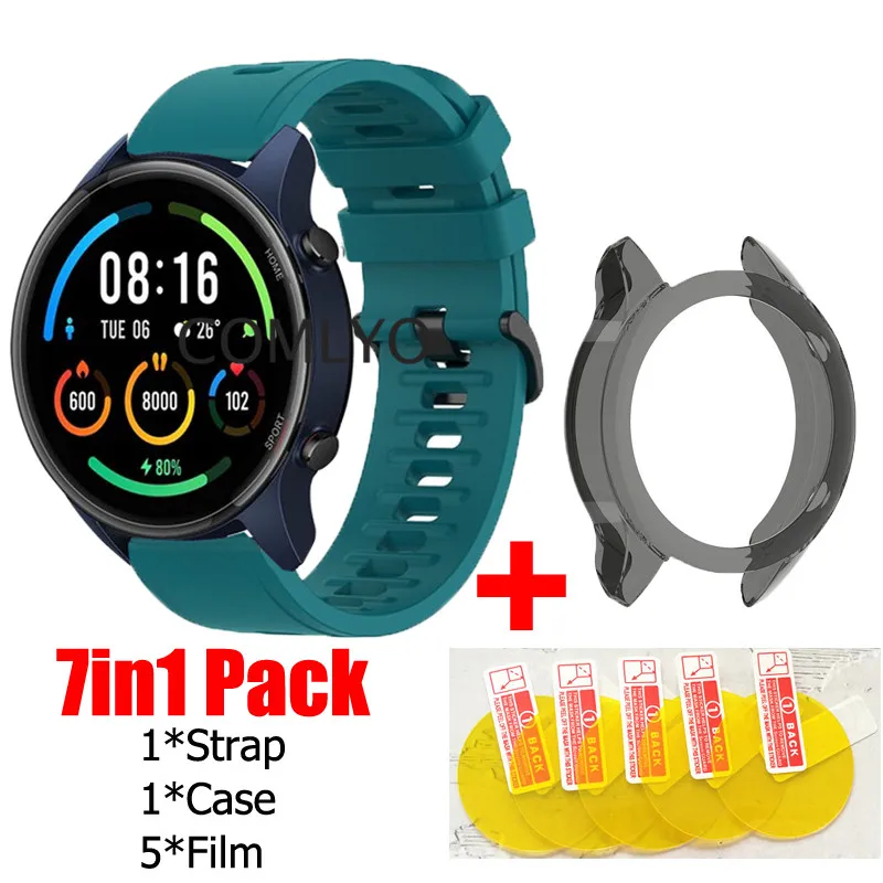 7in1 Band for Xiaomi Mi Smart Watch Color Sports Strap Silicone Bracelet Wristband XMWTCL02 TPU Case Cover Screen Protector Flim