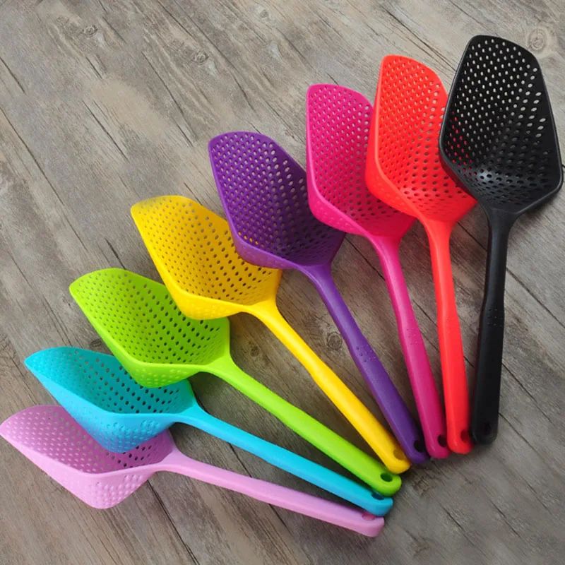 

1PC 34.5*12.5cm Colorful Plastic Spatula 8Sweet colors Slotted Turner Non-stick Slotted Spatula Heat-Resistant Scoop With mesh