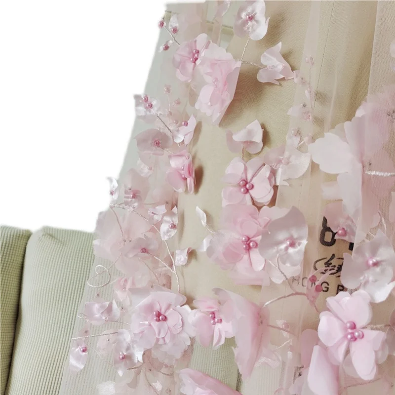 Color 3D Flower Beading Fabric 3D Handmade Pearl Flower Mesh Embroidery Dress Lace Fabric