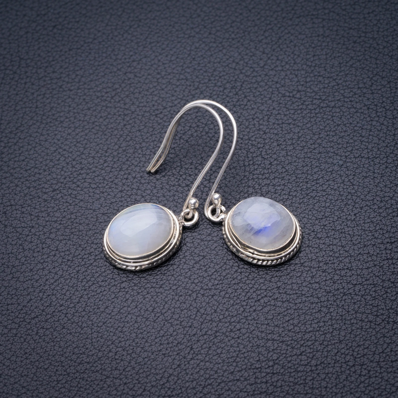 

StarGems Natural Rainbow Moonstone Handmade 925 Sterling Silver Earrings 1.5" D6522