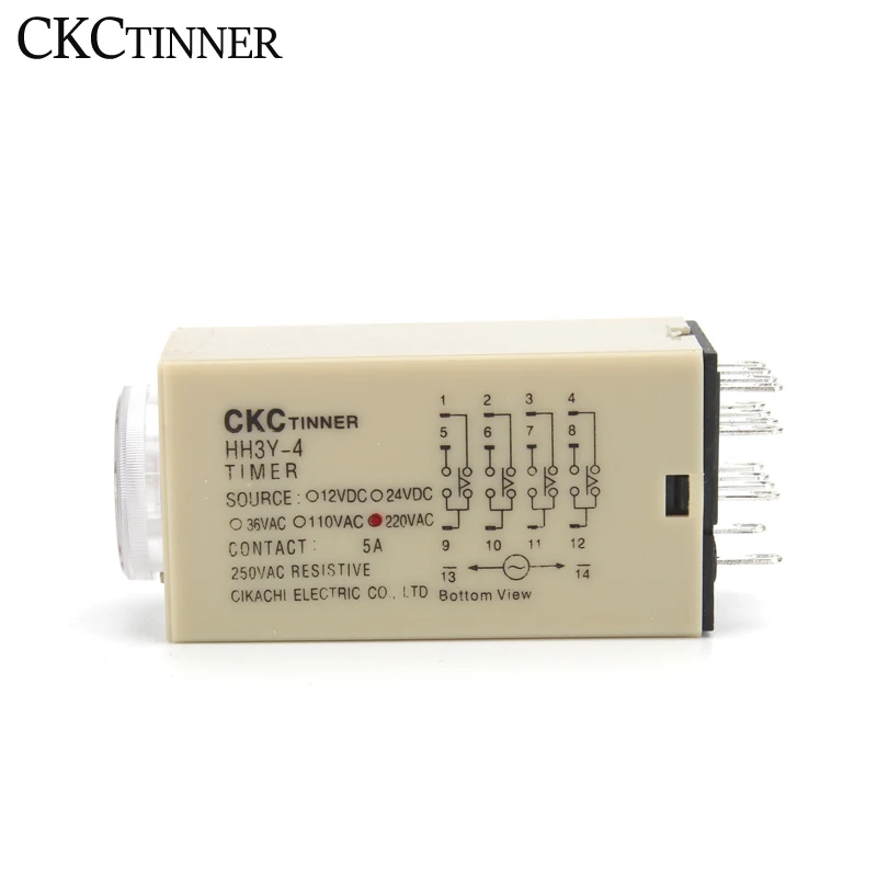 Power-on Delay Timer H3Y-4 220VAC Time Relay 3S 5S 10S 30S 60S 5M 10M 30M 60M  14Pin Small Adjustable with base Socket PYF14A