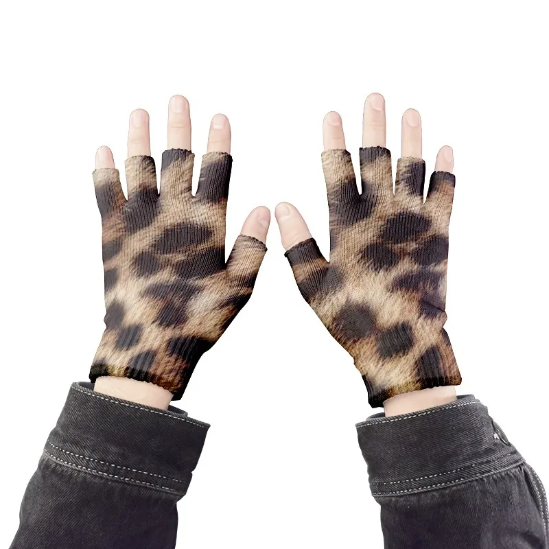 Women Leopard Gloves Fashion Elastic Five Fingers Gloves Men\'s Outdoor Gloves Fingerless Party Gloves Touch Screen Guantes