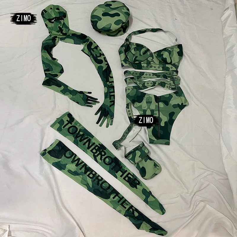 Nightclub set Camouflage Military Uniform Male Female Dance Team Performance costume Sexy DJ Singer Dancer Stage festival Outfit