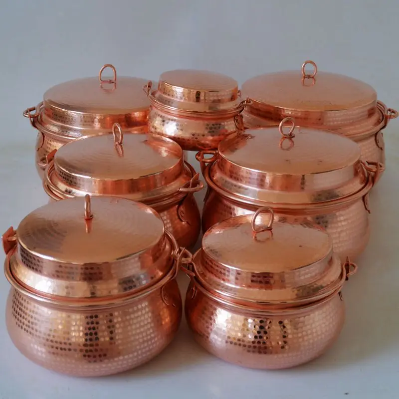 Handmade Pure Copper Pot Stew Soup Rice With Lid Thick Double/Hanging Handle Container