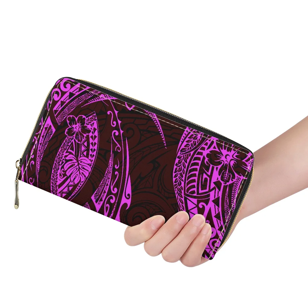 Hycool Women's Purse Leather Tropical Leaves Polynesian Tribal Print Hand Clutch Purse Long Zipper Card Wallet 2022 New Arrivals