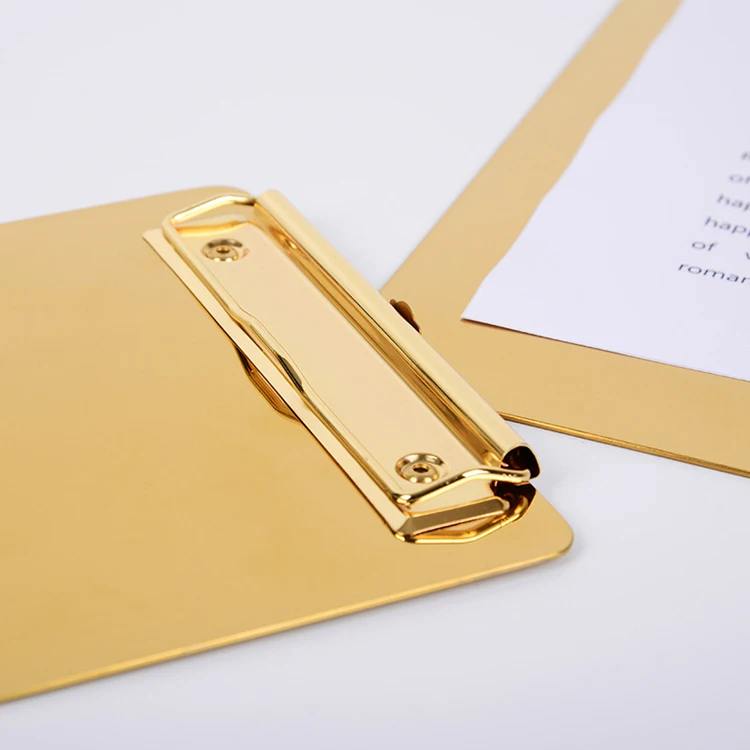 Gold Stainless Steel File Folder, Writing Pad, Menu, Informações, Clip Board, Prancheta, A4 Paper Holder, Office Board