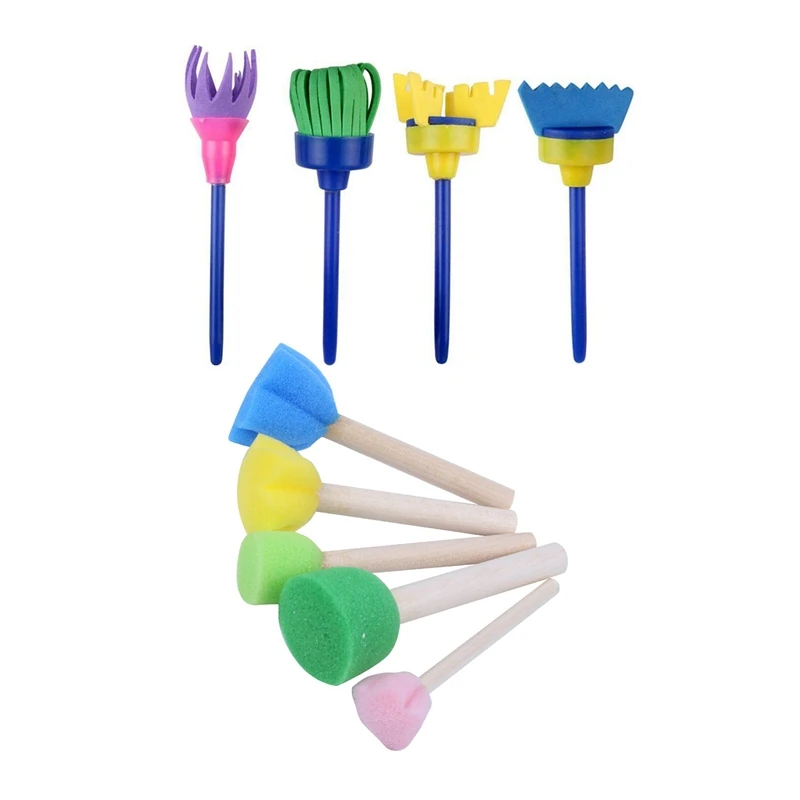 9 Pcs Sponge Paint Brushes for Kids for DIY Arts Crafts, 4 Pcs 10.5cm & 5 Pcs 9 cm