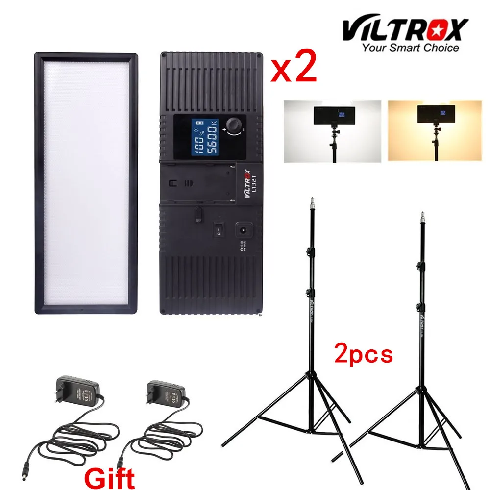 

Viltrox L132T Bi-Color Dimmable LED Video Light x2 +2x Light Stand +2x AC Adapter for DSLR Camera Studio LED Lighting Kit