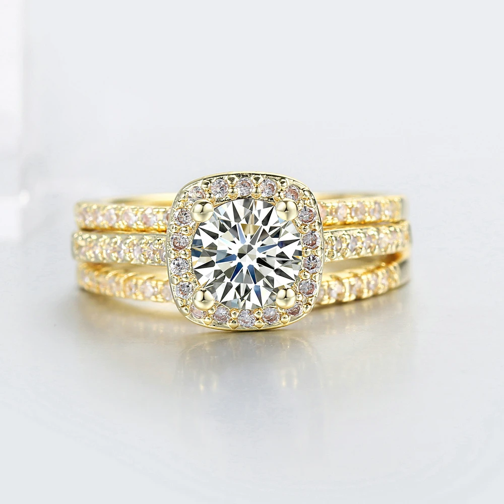 ZHOUYANG Ring Sets For Women Engagem Wedding Ring Classic Round Cut CZ Gold Color-Color Fashion Jewelry Chirstmas Gift SR559