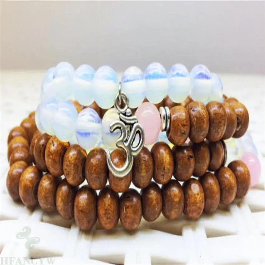 

8mm Opal wood Beads Mala necklace 108 Bead gemstone yoga pray Meditation Multicolor Bless MONK Hot energy Buddhist Tassel Prayer