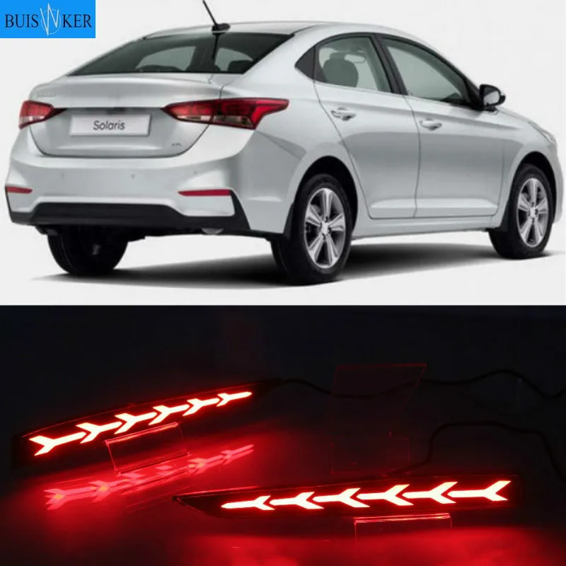 

2PCS For Hyundai Solaris Accent 2017 2018 Multi-functions Car LED Rear Fog Lamp Bumper Light Auto Brake Light Reflector