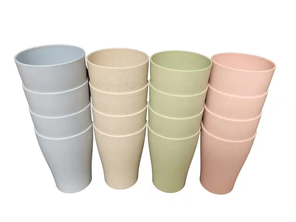 16 Pack Wheat Straw Drinking Cups,for Kids Adult,10 Oz Reusable Tumblers Stackable Cups for Kitchen,Party and Picnic