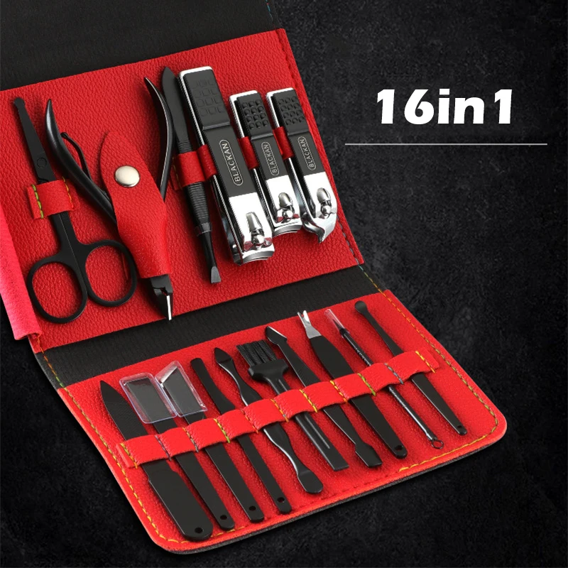 16in1 Manicure Set Kleur Contrast Sets Nagelknipper Cutter Gereedschap Kits Rvs Pedicure Travel Case Voor Man Vrouw