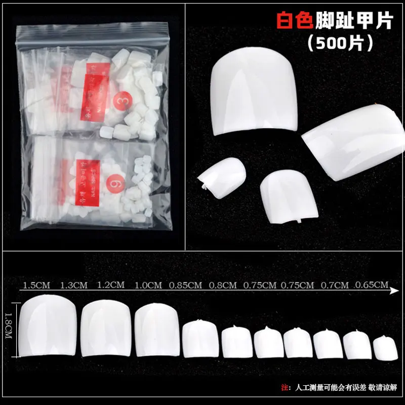 500pcs Natural/White/Clear Acrylic Toe False Nails Tips Round Nail Art Full Cover Foot Fake Nails Decoration Manicure Tools