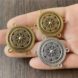 10pcs 28*30mm metal circular hollow flower pattern connector for DIY sweater chain charm pendant accessories