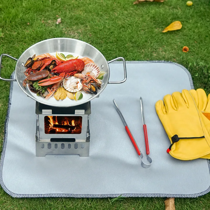 Outdoor stainless steel binaural frying pan camping barbecue Korean salad hot pot seafood pot household stove steamer