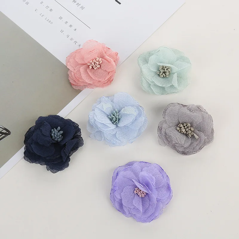 

10PCS 6cm Newborn Decorative Fabric Flowers with Leaves for Home Garden Fashion Burnt Edge Flowers for Wedding Embellishment