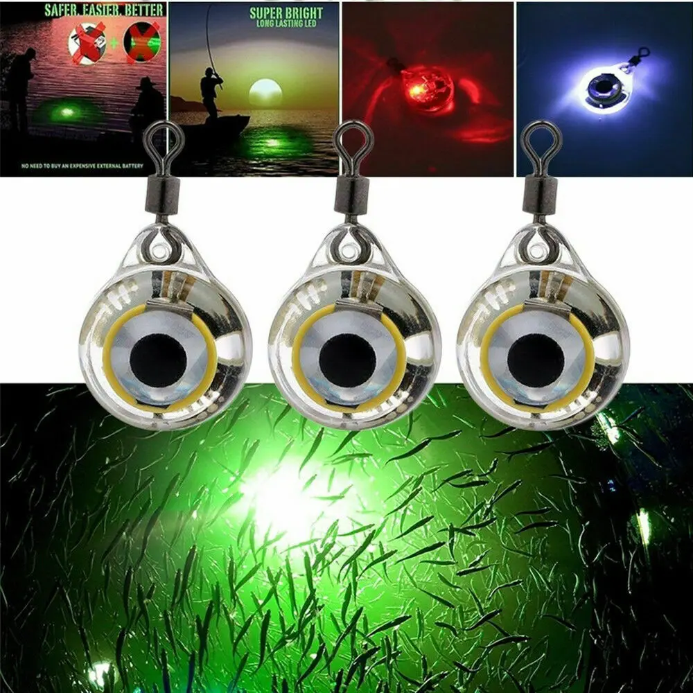 Lure Lamp Ｍini Fishing Lure Trap Light Deep Drop Underwater Eye Shape Fishing Squid Bait Luminous LED Light 5 Colors Optional