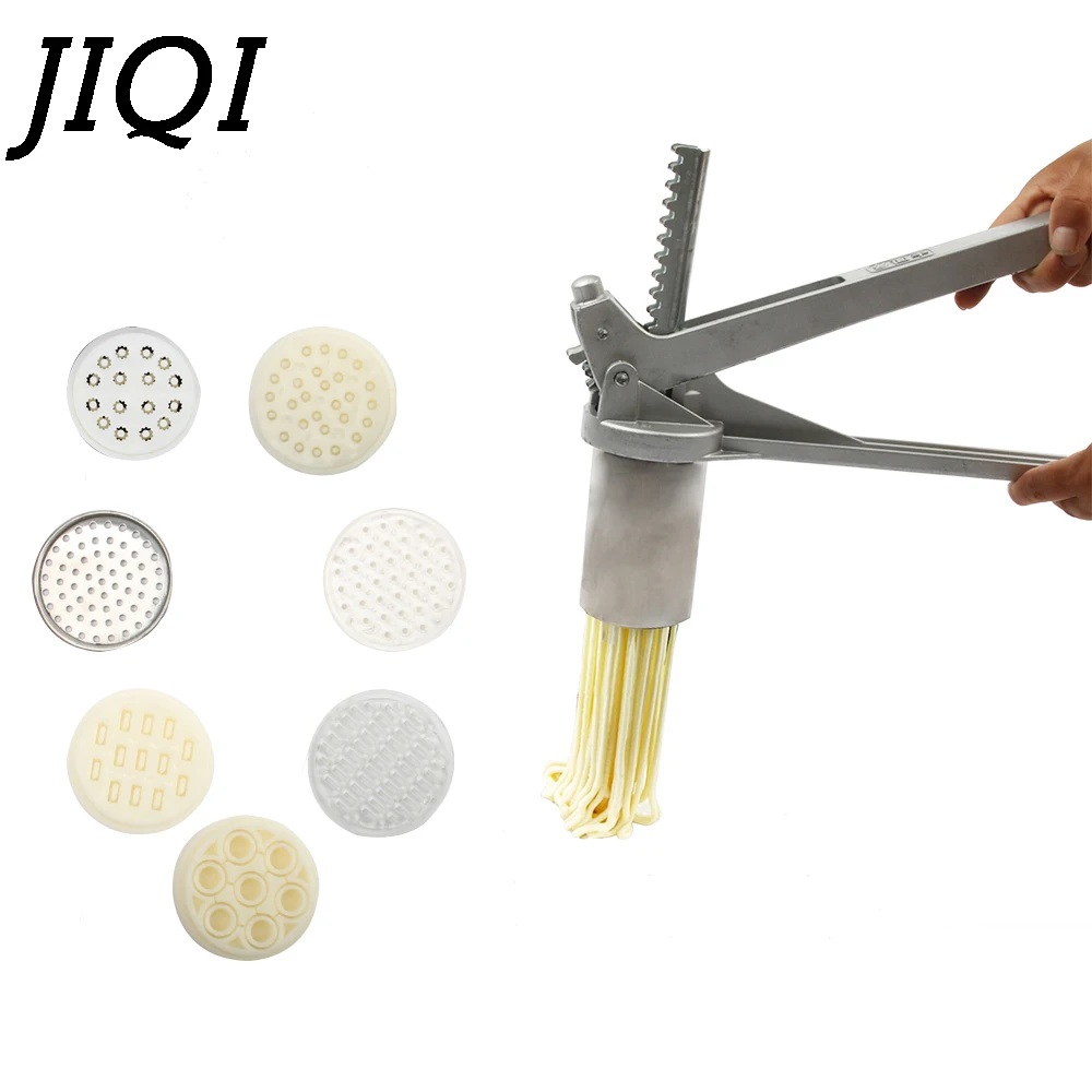 JIQI 7 Modes Stainless Steel Pasta Maker Handmade Noodles Press Spaghetti Noodle Press Machine Hand Operated Dough Cutter Molds