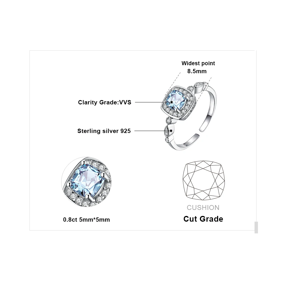 JewelryPalace prawdziwy niebieski topaz 925 srebro pierścionek otwarta regulowana obietnica Halo pierścionek zaręczynowy dla kobiet biżuteria — zdjęcie 6