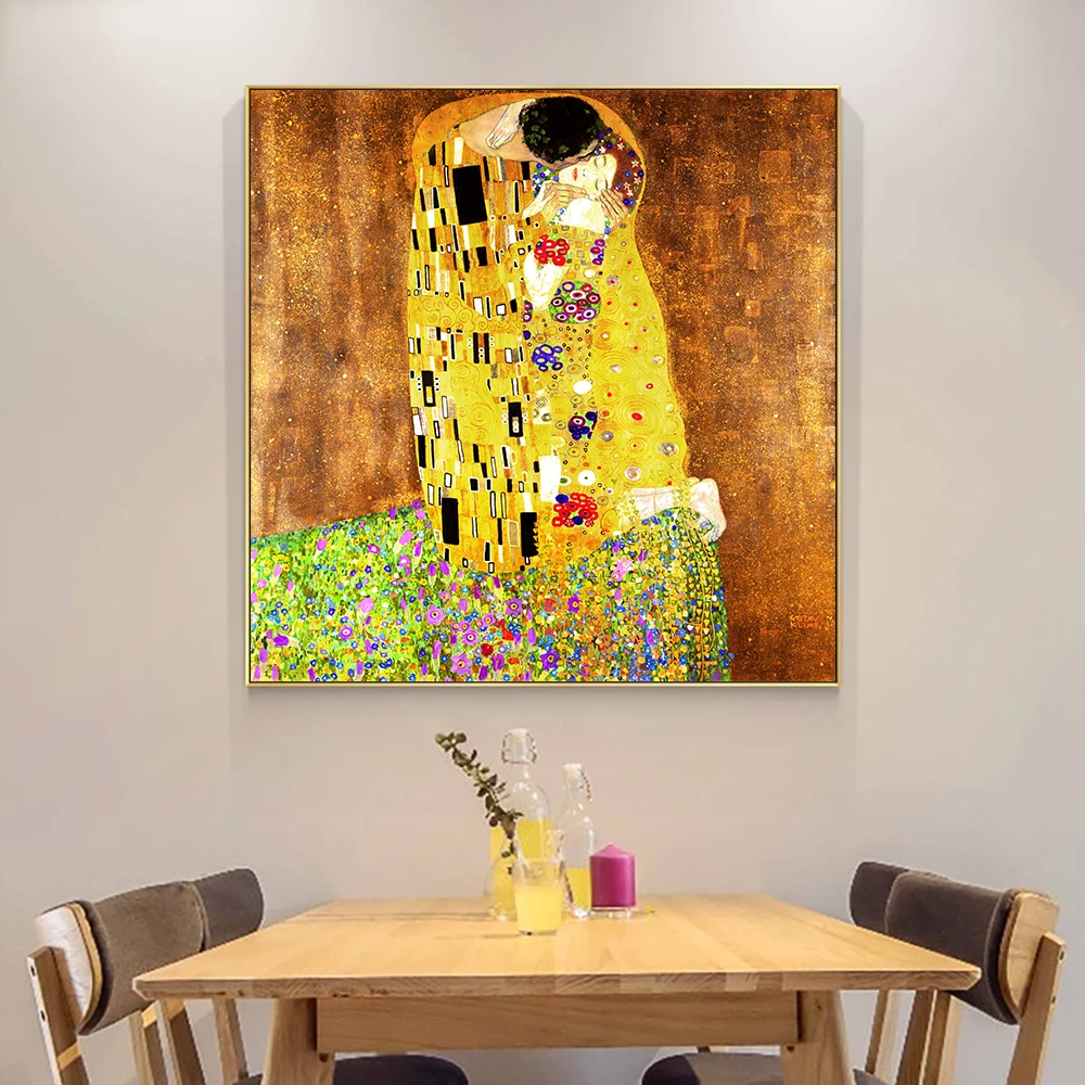 

Abstract Classic Artist Gustav Klimt Kiss Oil Painting On Canvas Modern Prints Posters Wall Art Pictures For Living Room Cuadros