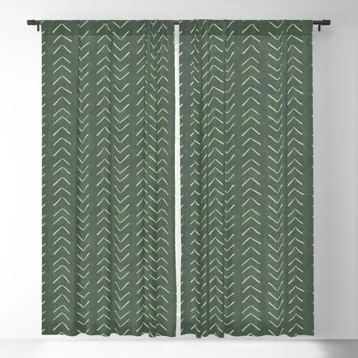 Mudcloth Big Arrows In Leaf Green Blackout Curtains 3D Print Window Curtains For Bedroom Living Room Decor Window Treatments