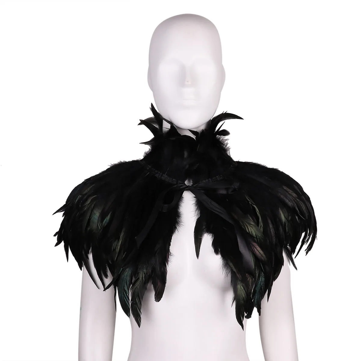 Adult Gothic Victorian Scarf Poncho Wrap Natural Feather Choker Collar Cape Shawl Stole Halloween Cosplay Costume Accessories