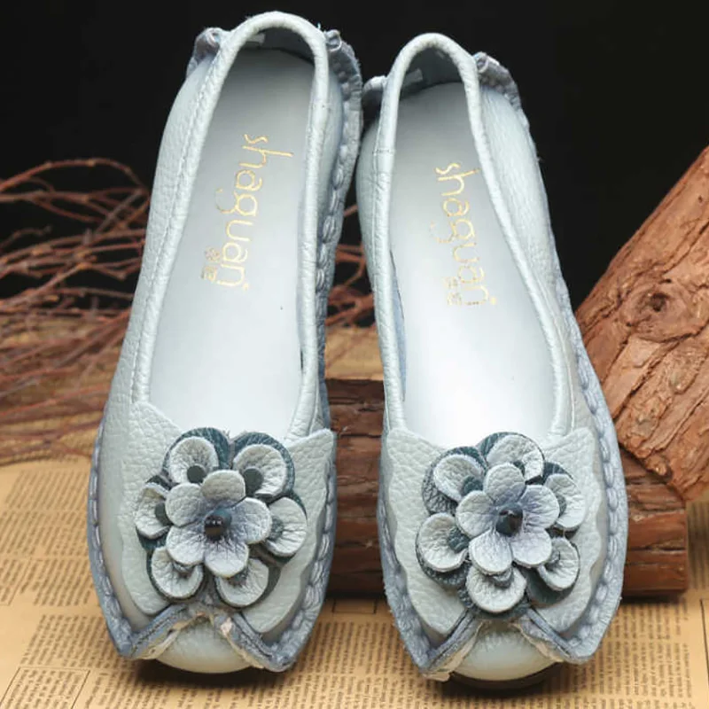 Spring Leather Shoes Women Flats 2024 New Style Flower Genuine Leather Shoes For Female Flats Casual Shoes Woman Loafers