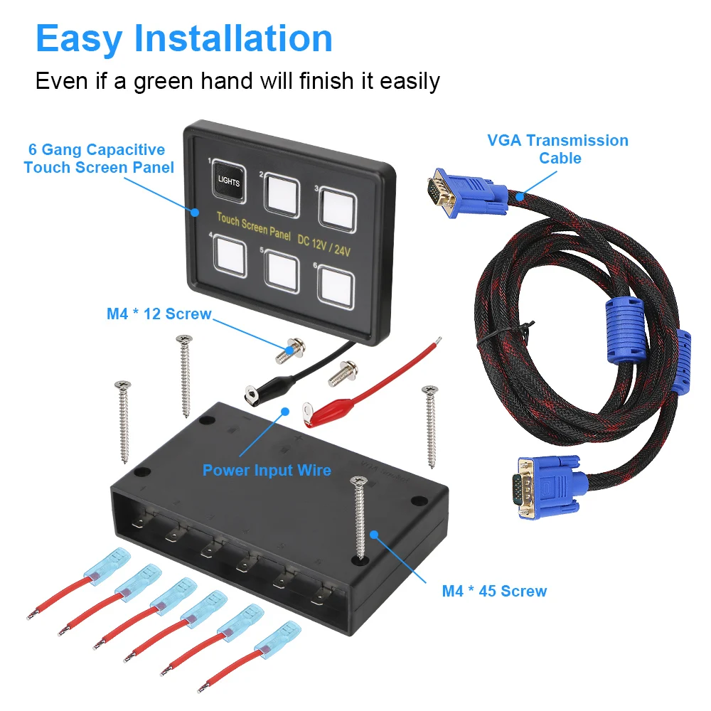 6 Gang LED Switch Panel Slim Touch Circuit Control Panel Box Touch Screen Switches Panel 12V/24V for Car Marine Caravan