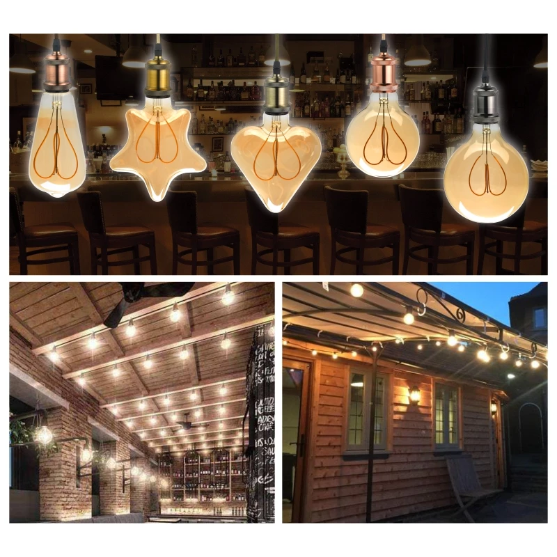 Dimmable E27 Retro Edison LED Heart Filament Light Bulb 4W Warm White 2200K 220V ST64 G80 G95 G125 Vintage Home Decoration Lamp