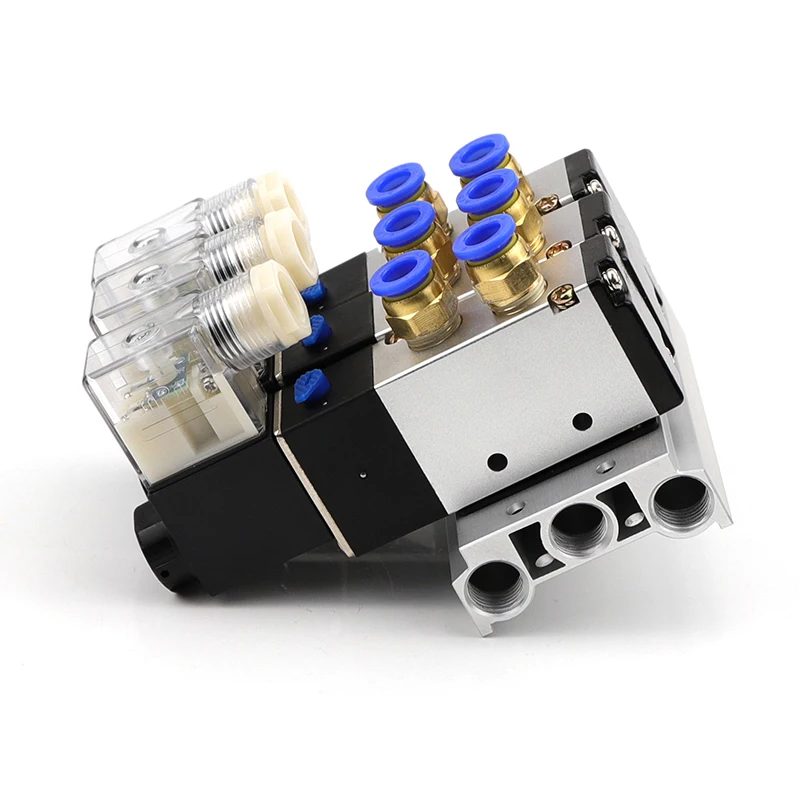 4V210-08 DC24V 2 Positions 5 Way Quadruple Solenoid Valve Aluminum Base Fitting Mufflers Set 1 2 3 4 5 6 7 Stations