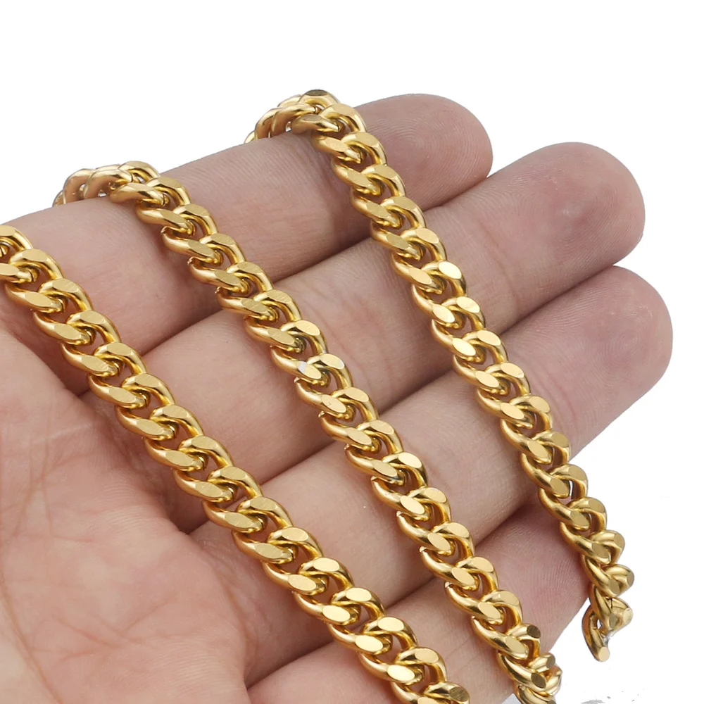 2M Width 7mm Gold Tone Heavy Miami Cuban Stainless Steel Figaro Mill Chain for DIY Jewelry Necklace Bracelet Making Wholesale