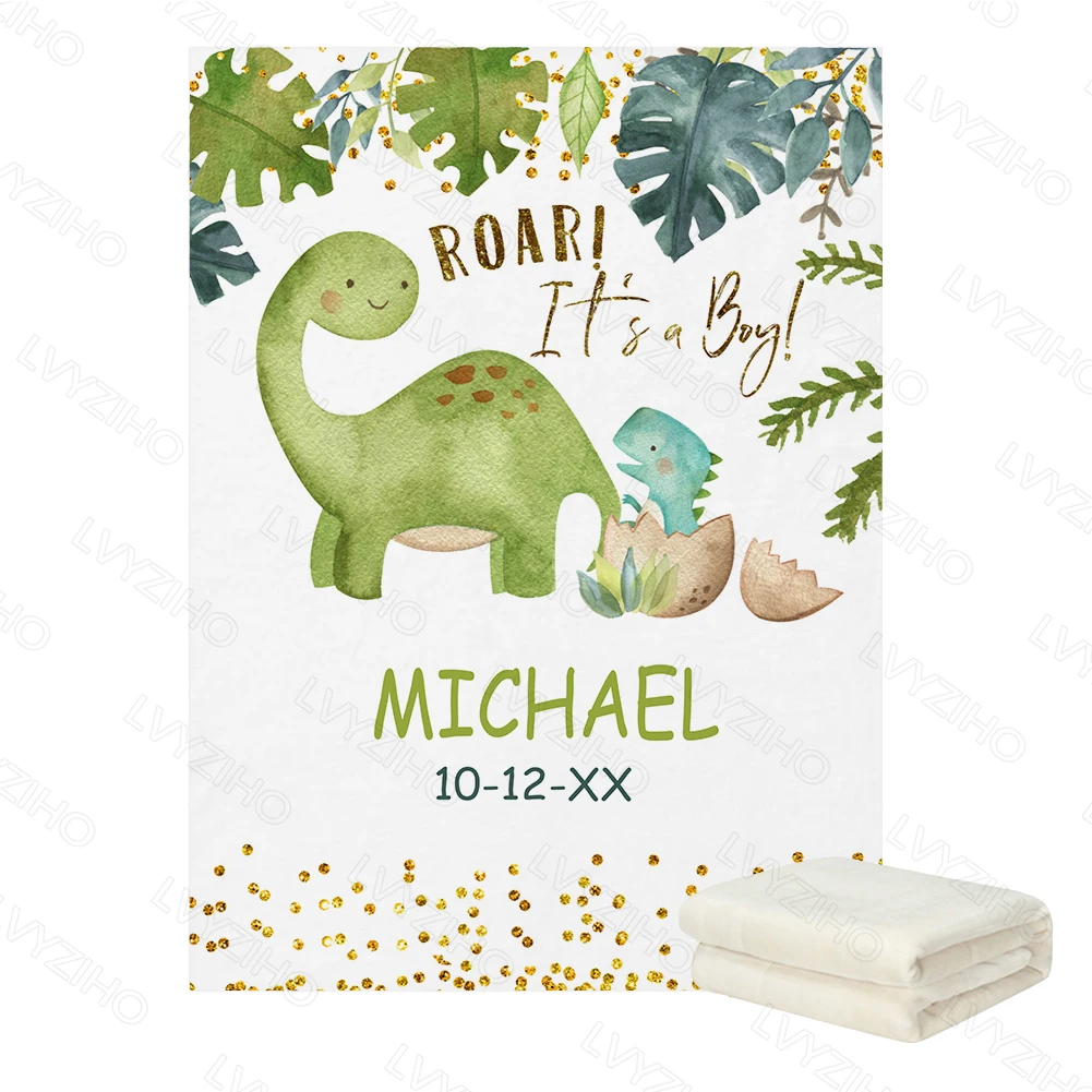 LVYZIHO Dinosaur And Butterfly Baby Blanket Personalized Name  Boy / Girl Blanket - 30x40 / 48x60 / 60x80 Inches - Fleece Blanke