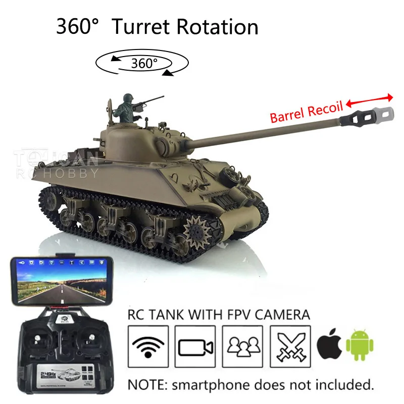 

HENG LONG 1/16 Customized 7.0 M4A3 Sherman RC Tank 3898 360° FPV Barrel Recoil TH19793-SMT4