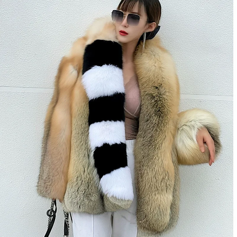 2021 New Fashion Imported Ggolden Fox Real Fur Elegant Women Coat Jacket Custom