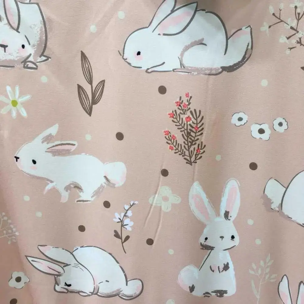 Soft Girl Kawaii Bunny Pink Dress Teens Green 2022 Summer Vintage Cute Rabbit Women Casual Chiffon Short Sleeve Shirt Dresses