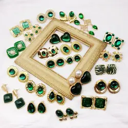 Green Styles Fashion Heart Oval Round Square Heart Wing Geometric Sweet Stud Earring Party Modern Female