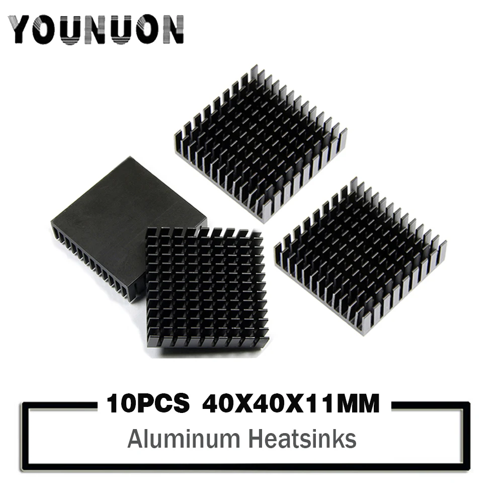 10Pcs YOUNUON Black 40mm heatsink 40 x 40 x 10mm 11mm Aluminum CPU CPU Card Cooling Cooler Heat Sink Heatsink