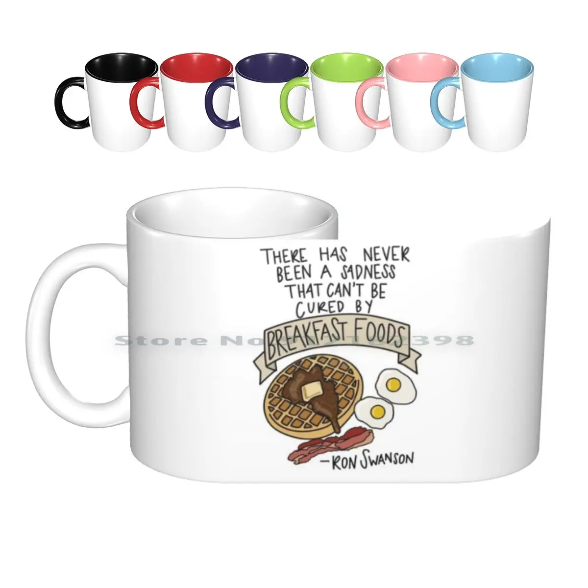 Breakfast Foods Ceramic Mugs Coffee Cups Milk Tea Mug Ron Swanson Parks Rec Recreation Waffle Egg Eggs Bacon Breakfast Food